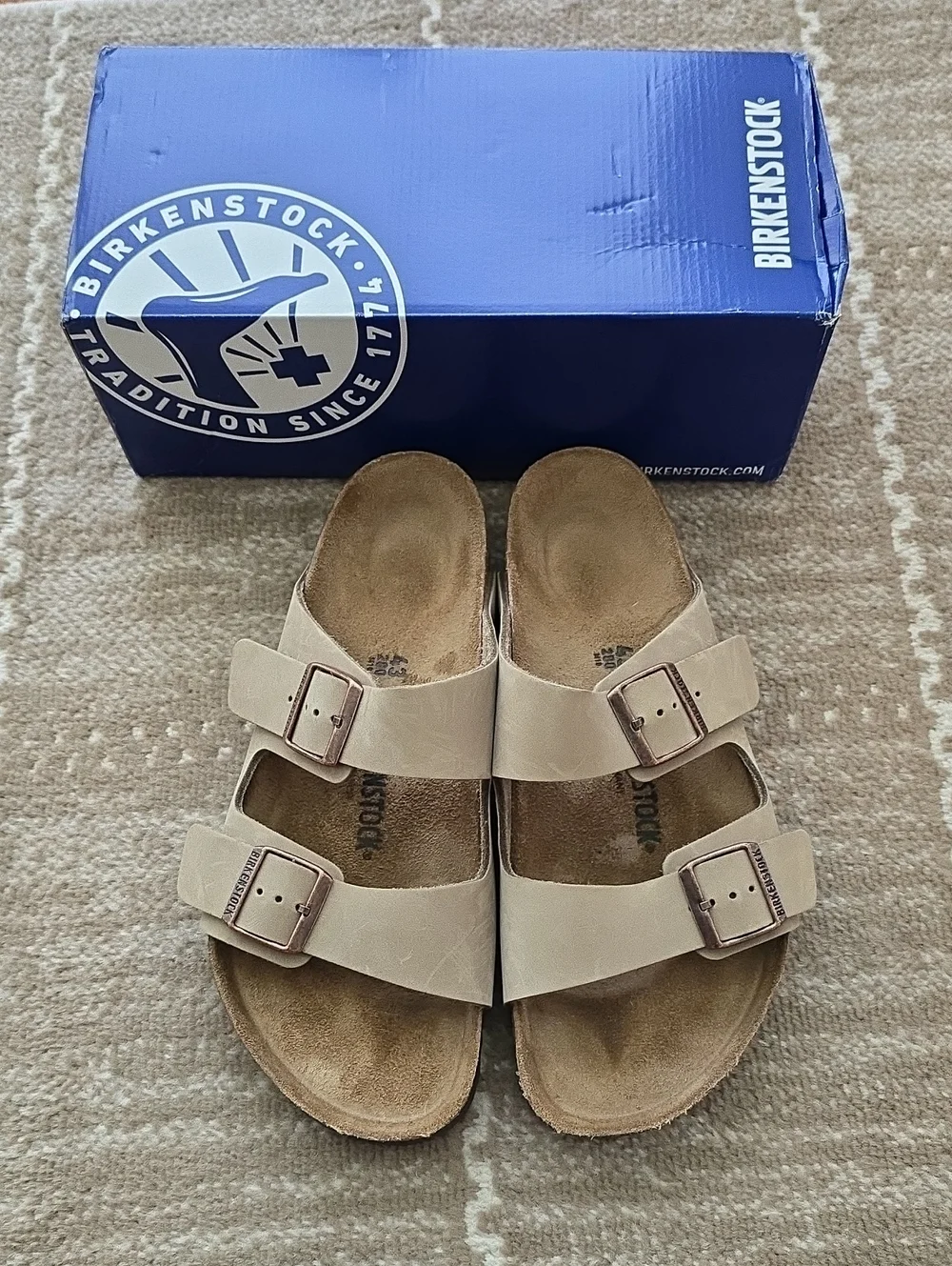 Birkenstock Men's Arizona Two-Strap Sandals in Beige/Tan